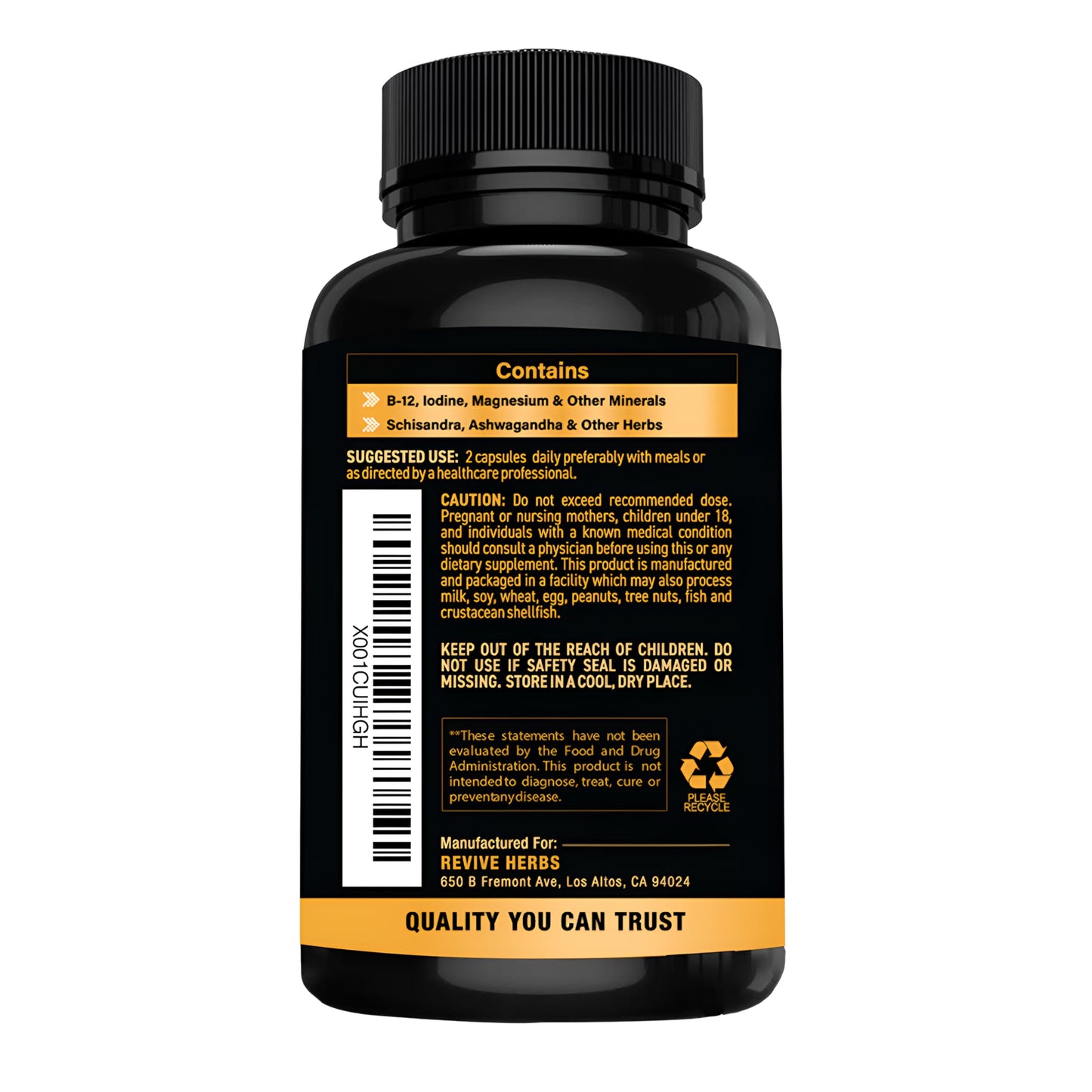 Revive Herbs Thyroid Support - Ashwagandha, Iodine, Selenium, Magnesium, Zinc & B12 | 60 Capsules x 2