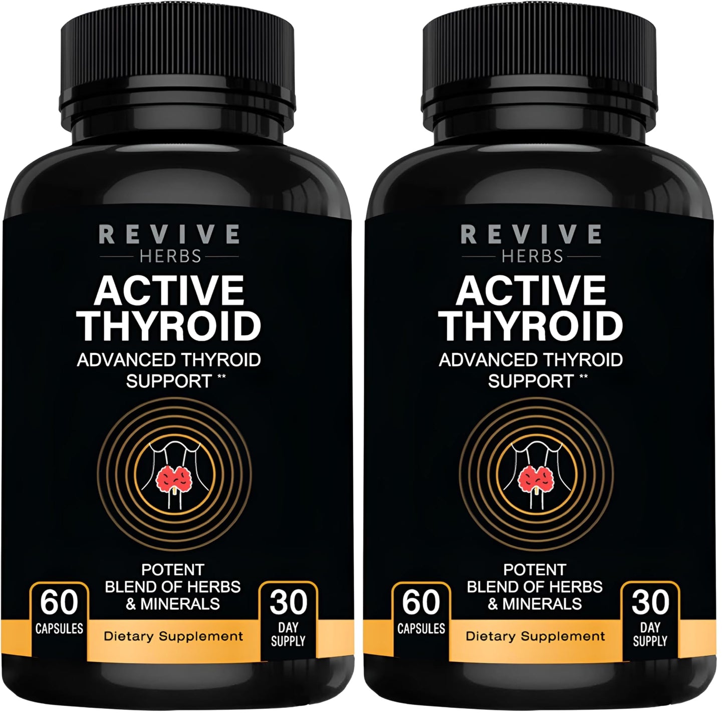Revive Herbs Thyroid Support - Ashwagandha, Iodine, Selenium, Magnesium, Zinc & B12 | 60 Capsules x 2