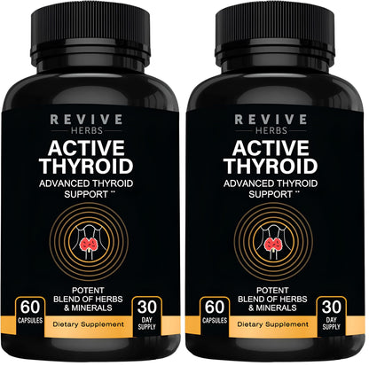 Revive Herbs Thyroid Support - Ashwagandha, Iodine, Selenium, Magnesium, Zinc & B12 | 60 Capsules x 2
