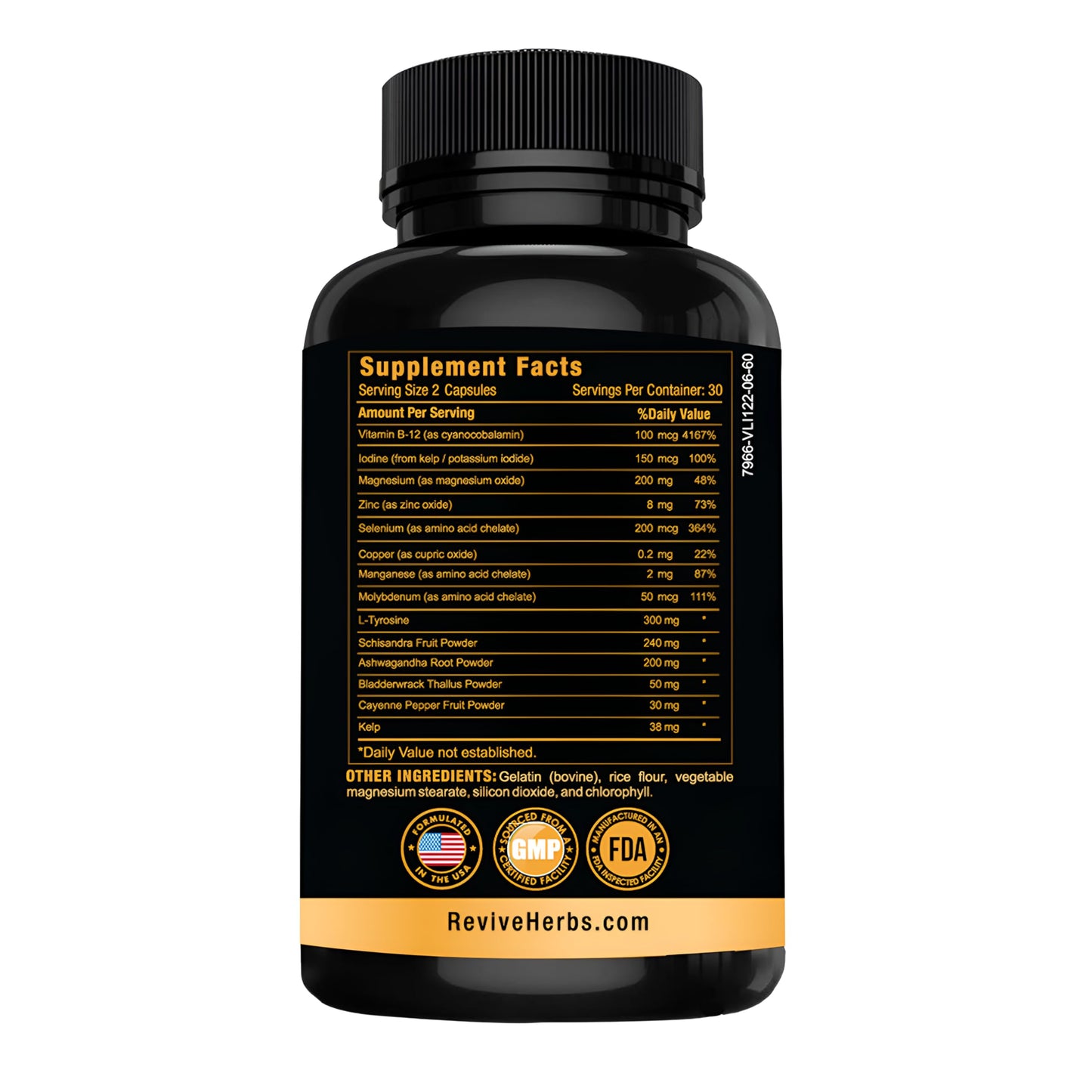 Revive Herbs Thyroid Support - Ashwagandha, Iodine, Selenium, Magnesium, Zinc & B12 | 60 Capsules x 2