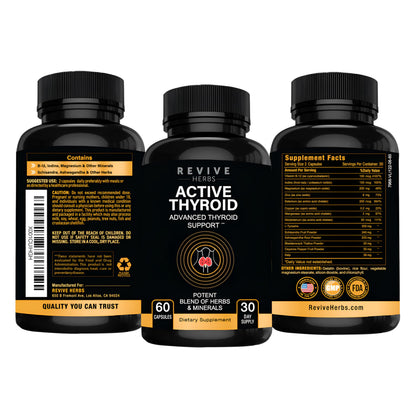 Revive Herbs Thyroid Support - Ashwagandha, Iodine, Selenium, Magnesium, Zinc & B12 | 60 Capsules x 2