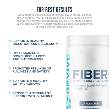 Revive MD Fiber Supplement for Digestive Health – 5g Fiber per Serving with Psyllium Husk (Unflavored, 30 Servings)