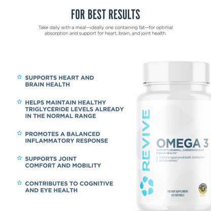 Revive MD Omega-3 Fish Oil Softgels – EPA & DHA for Heart, Brain & Joints | Vegan-Friendly, Gluten-Free (120 Softgels, 60 Servings)