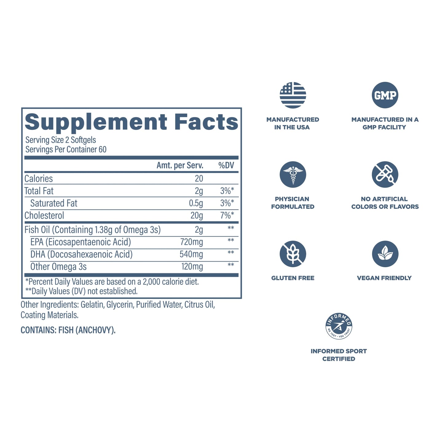 Revive MD Omega-3 Fish Oil Softgels – EPA & DHA for Heart, Brain & Joints | Vegan-Friendly, Gluten-Free (120 Softgels, 60 Servings)