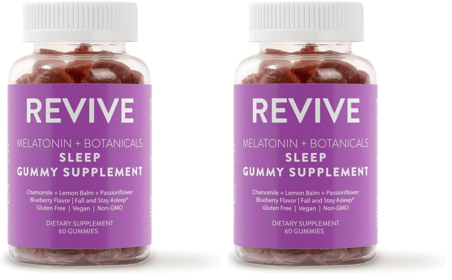 REVIVEEO Melatonin & Botanicals Sleep Gummies – 5 mg Melatonin, Blueberry, Pack of 2