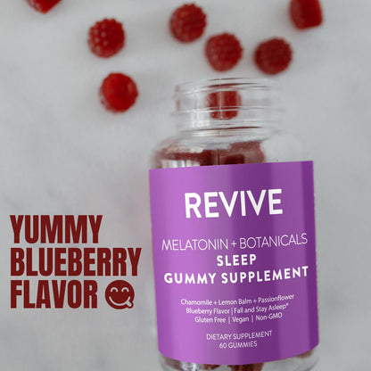 REVIVEEO Melatonin & Botanicals Sleep Gummies – 5 mg Melatonin, Blueberry, Pack of 2