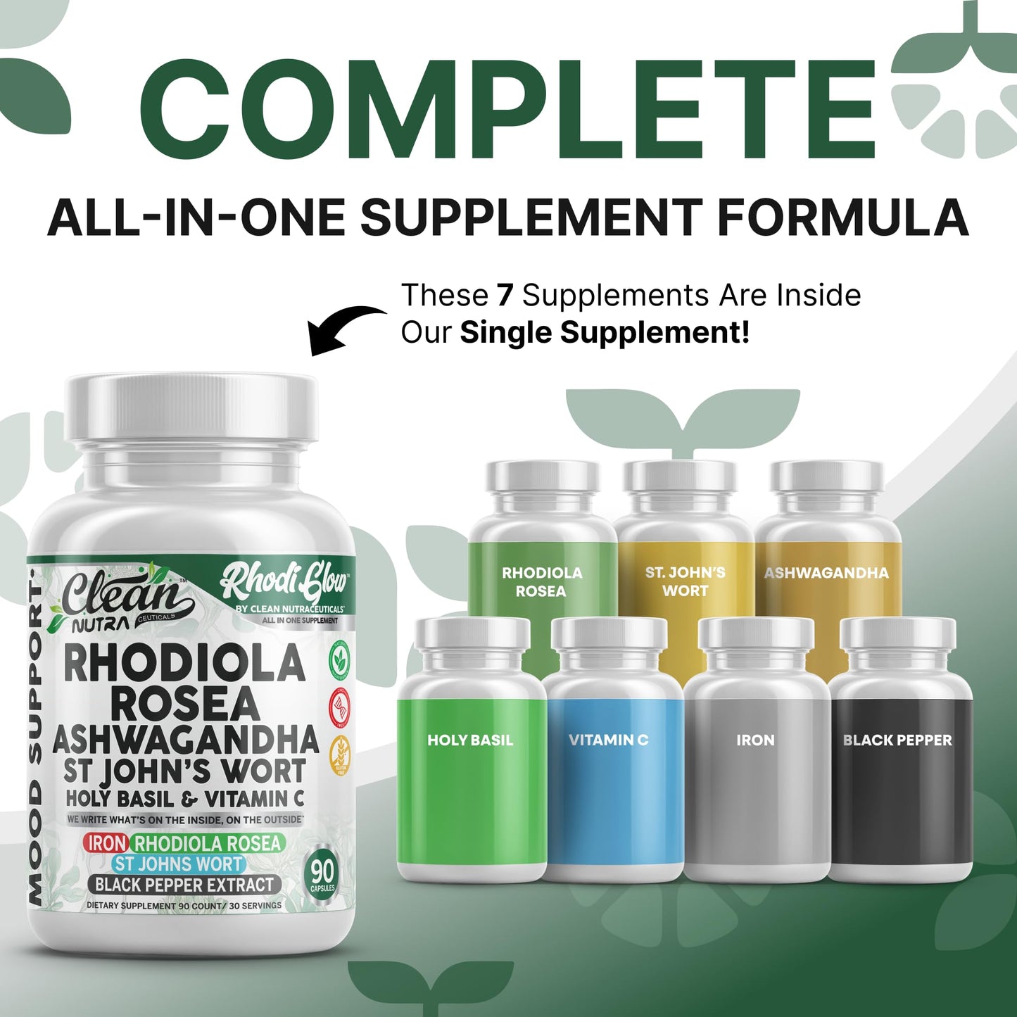 RhodiGlow Mood Support - Rhodiola, Ashwagandha & St. John's Wort | Clean Nutra