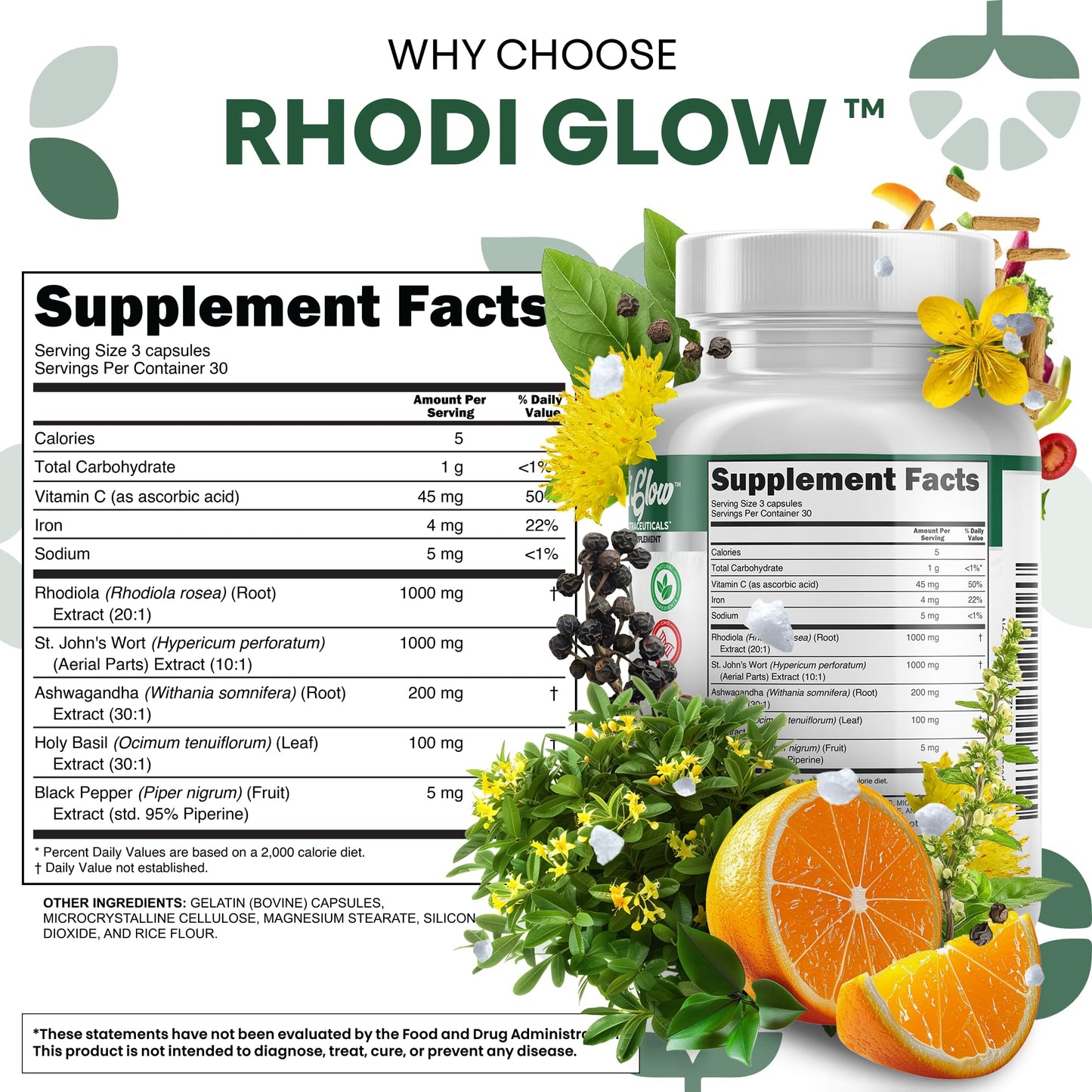 RhodiGlow Mood Support - Rhodiola, Ashwagandha & St. John's Wort | Clean Nutra