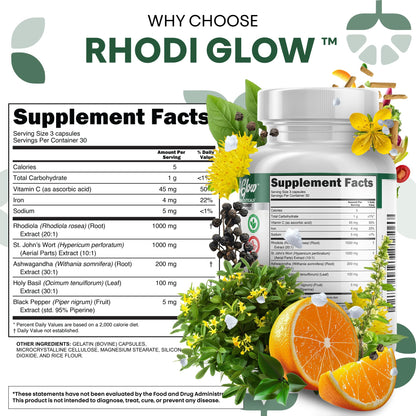 RhodiGlow Mood Support - Rhodiola, Ashwagandha & St. John's Wort | Clean Nutra