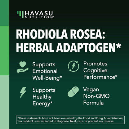 Rhodiola Rosea Supplement - 3% Salidrosides, 3:1 Rosavins, 60 Count | Vegan, Non-GMO, Gluten-Free