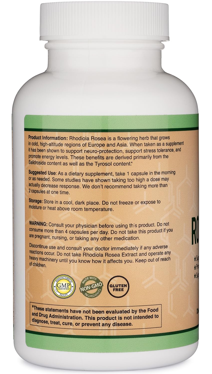 Rhodiola Rosea 500mg – 120 Vegan Capsules | 3% Salidrosides | Gluten Free