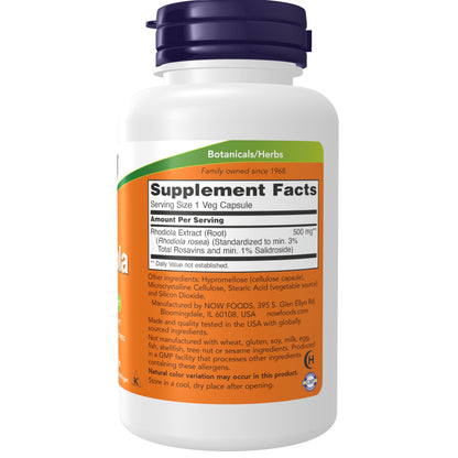 NOW Rhodiola 500 mg Veg Capsules – Adaptogenic Stress Support