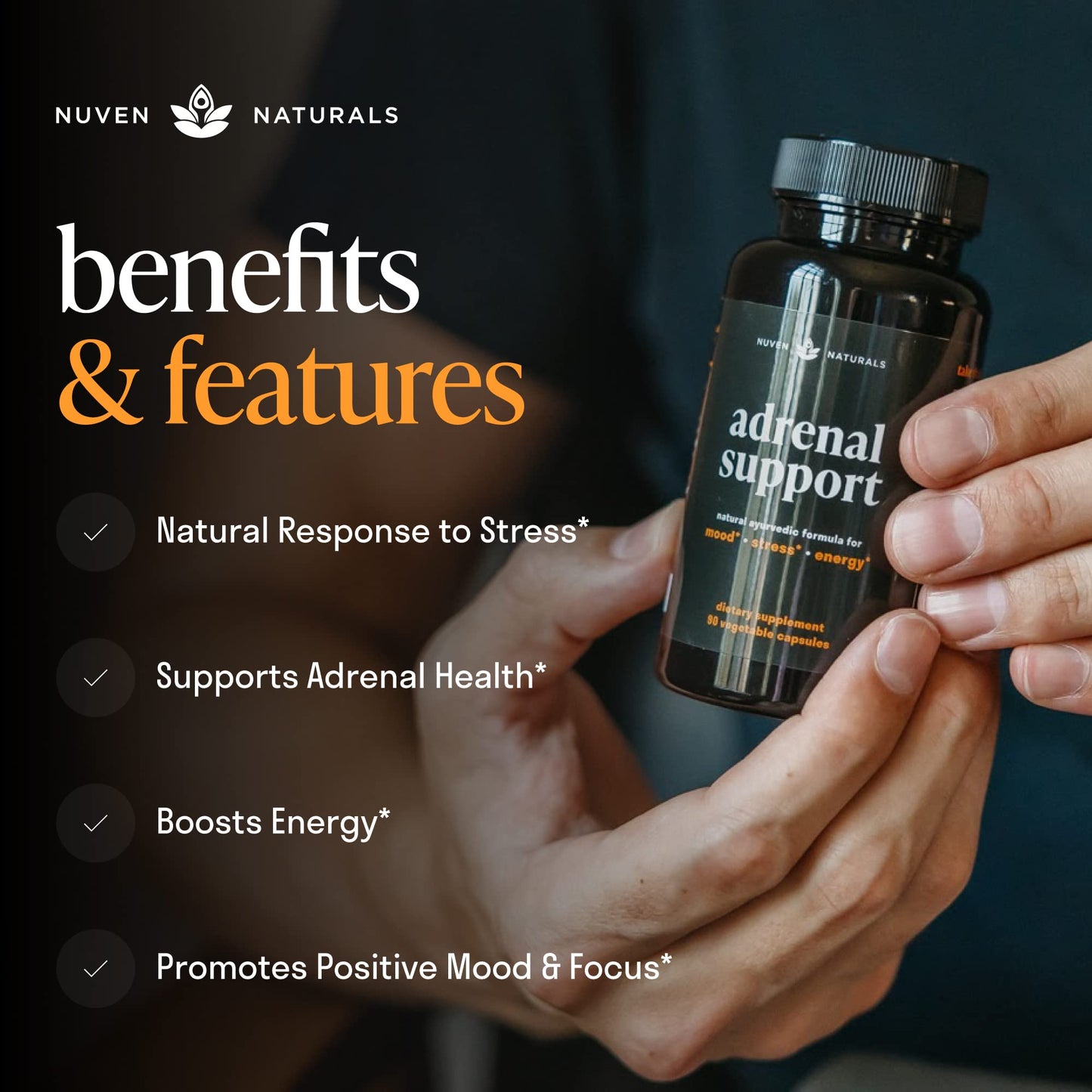 Adrenal Support - Cortisol Manager & Adrenal Support Supplements with Ashwagandha Extract, Rhodiola Rosea, Holy Basil to Support Stress, Fatigue & Energy | Adaptogens for Daily Support | 60 Capsules