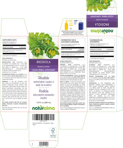 Naturalma Rhodiola Rosea (Sedum roseum) Root Tincture 16.9 oz (500 ml) - Alcohol-Free & Vegan