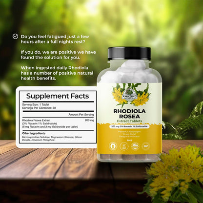 Rhodiola Rosea Extract Tablets 200mg | 30 Count | Adaptogen for Stress & Fatigue
