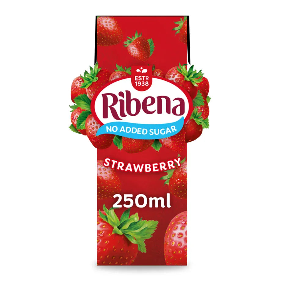 24 x Ribena No Added Sugar Strawberry Juice Drink Carton 250Ml