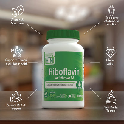 Health Thru Nutrition Riboflavin 100mg VegeCaps | Energy Metabolism & Nervous System Support