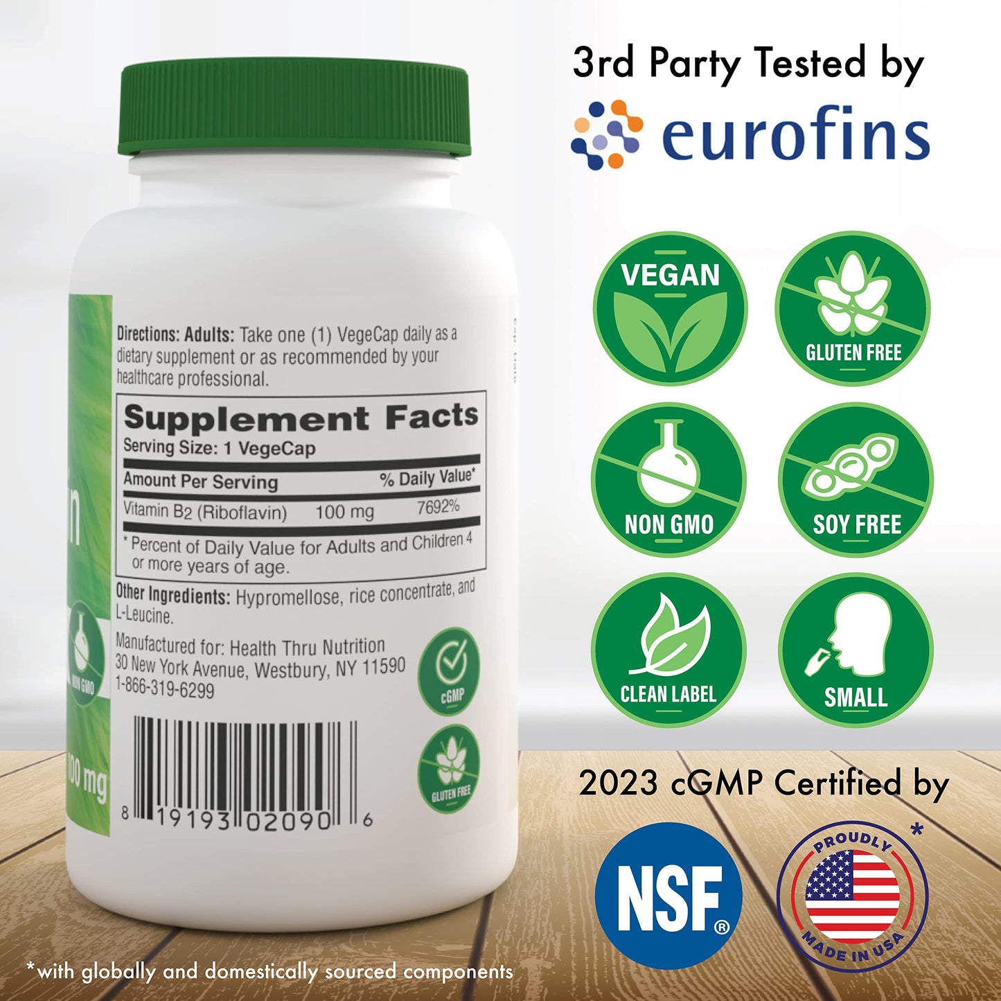Health Thru Nutrition Riboflavin 100mg VegeCaps | Energy Metabolism & Nervous System Support
