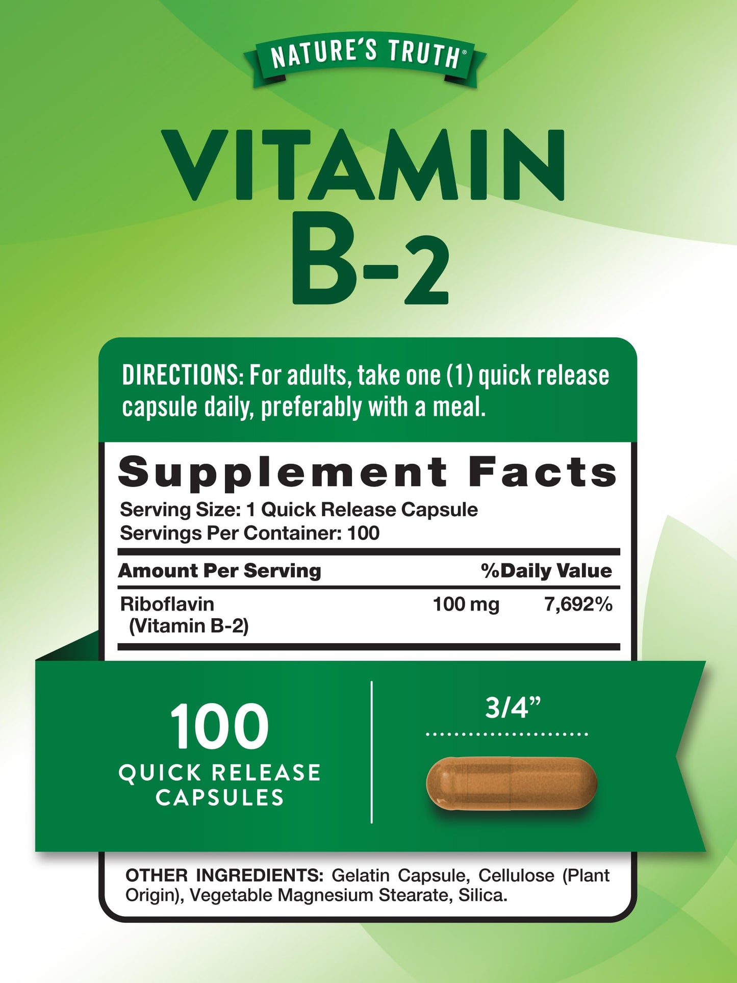 Nature's Truth B2 Vitamin 100mg – 100 Capsules | Non-GMO & Gluten Free Riboflavin