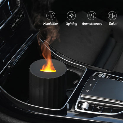 Rican Car Diffuser – Black 100ml USB-C Humidifier with Flame LED, Portable Aromatherapy Diffuser