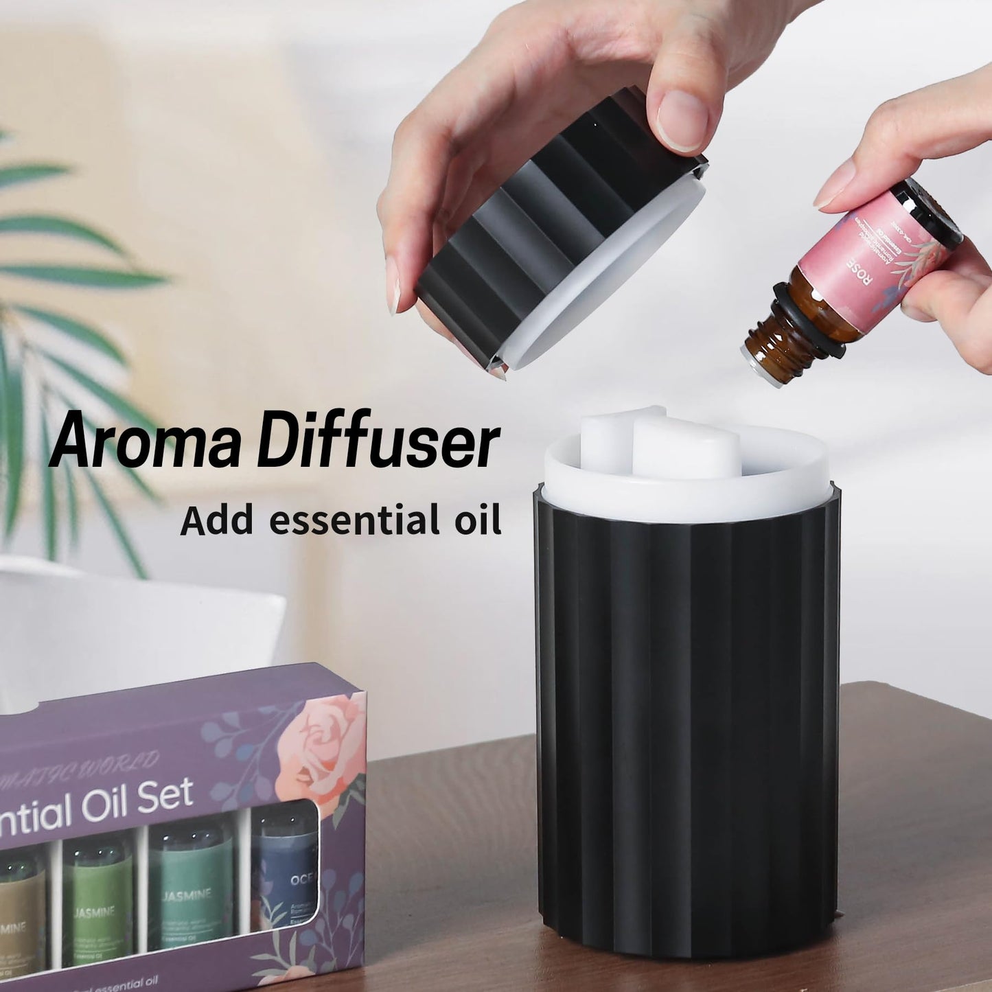 Rican Car Diffuser – Black 100ml USB-C Humidifier with Flame LED, Portable Aromatherapy Diffuser
