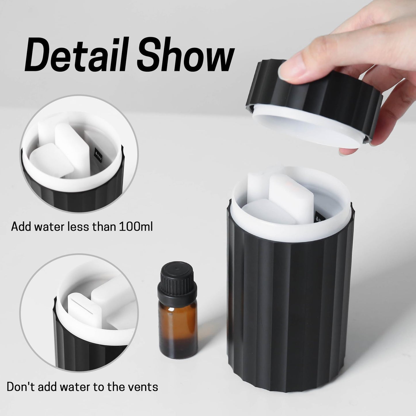 Rican Car Diffuser – Black 100ml USB-C Humidifier with Flame LED, Portable Aromatherapy Diffuser