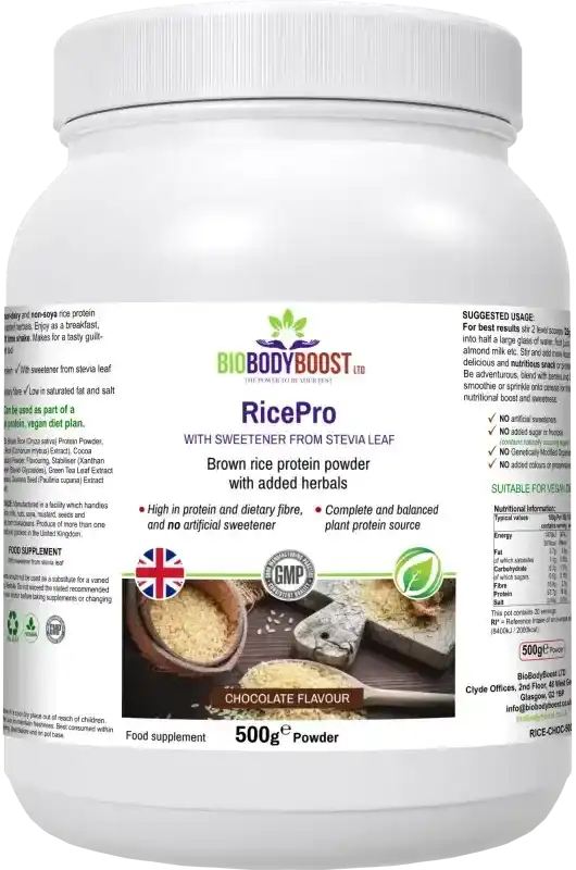 RicePro Chocolate Rice Protein Powder | Dairy-Free Vegan Protein UK Fashionfitz