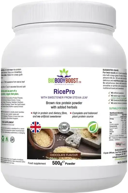 RicePro Chocolate Rice Protein Powder | Dairy-Free Vegan Protein UK Fashionfitz
