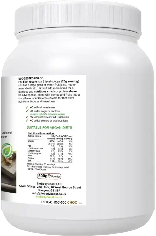 RicePro Chocolate Rice Protein Powder | Dairy-Free Vegan Protein UK Fashionfitz