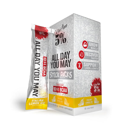 5% Nutrition Rich Piana AllDayYouMay BCAA Powder | 9g of Premium Intra & Post Workout Amino Acids for Hydration, Endurance, Muscle Recovery, Joint & Liver Support (Italian Lemon Ice)