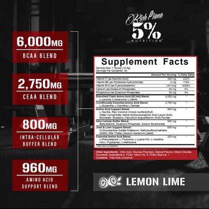 5% Nutrition Rich Piana AllDayYouMay BCAA Powder | Intra & Post-Workout Aminos, Hydration & Endurance – Lemon Lime, 15.3 oz