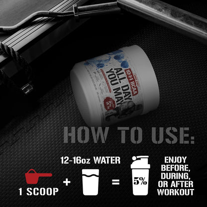 5% Nutrition Rich Piana AllDayYouMay BCAA Powder | Intra & Post-Workout Aminos, Hydration & Endurance – Lemon Lime, 15.3 oz