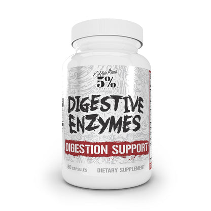5% Nutrition Rich Piana Digestive Enzymes with Vitamin B Complex | Enzymes for Protein, Carbs, Fat, Fiber & Lactose Breakdown | 60 Veg Caps