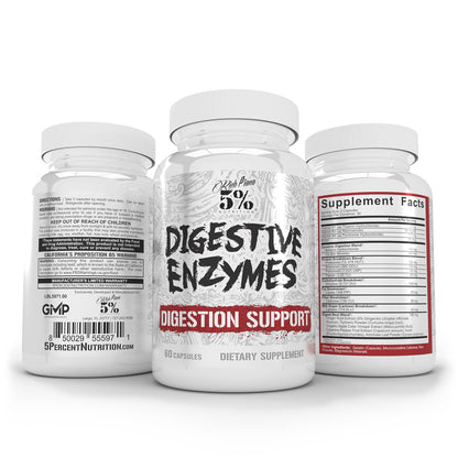 5% Nutrition Rich Piana Digestive Enzymes with Vitamin B Complex | Enzymes for Protein, Carbs, Fat, Fiber & Lactose Breakdown | 60 Veg Caps