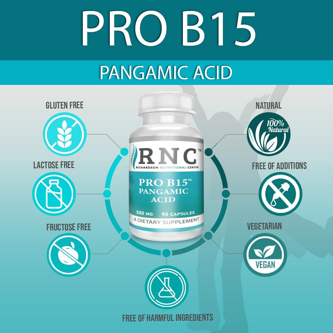 Richardson Nutritional Center B15 Complete Extra Strength – Pangamic Acid (DMG, TMG) 500mg, 90 VCaps
