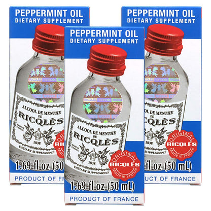Ricqles Peppermint Oil Dietary Supplement — Digestive Support (3 Bottles, 1.69 fl oz each)