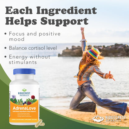 RidgeCrest Herbals AdrenaLove - Stress & Energy Support with Adaptogens (60 Vegan Caps, 30 Serv)