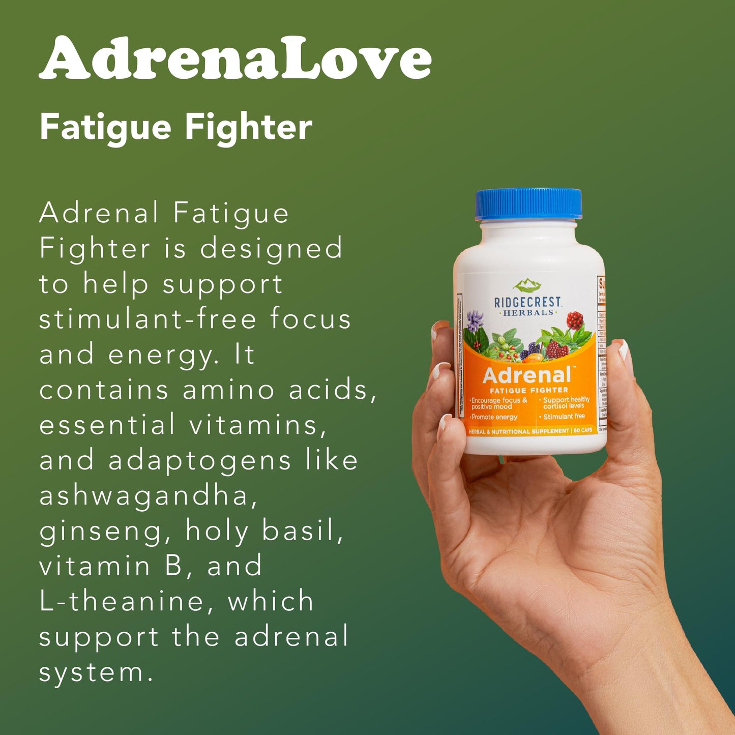 RidgeCrest Herbals AdrenaLove - Stress & Energy Support with Adaptogens (60 Vegan Caps, 30 Serv)