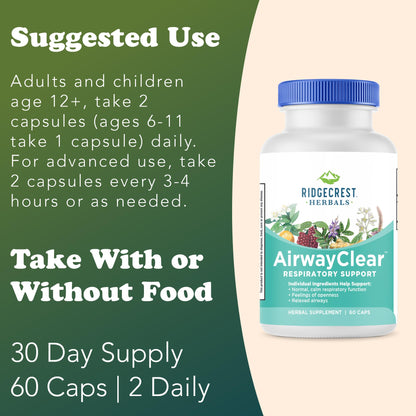 Ridgecrest AirwayClear – Lung Health & Breathing Support (60 Vegan Caps, Gluten Free)