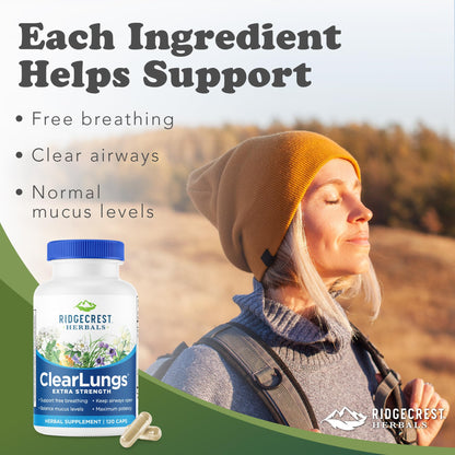 RidgeCrest Herbals ClearLungs Extra Strength - Daily Respiratory Support (120 Vegan Caps)