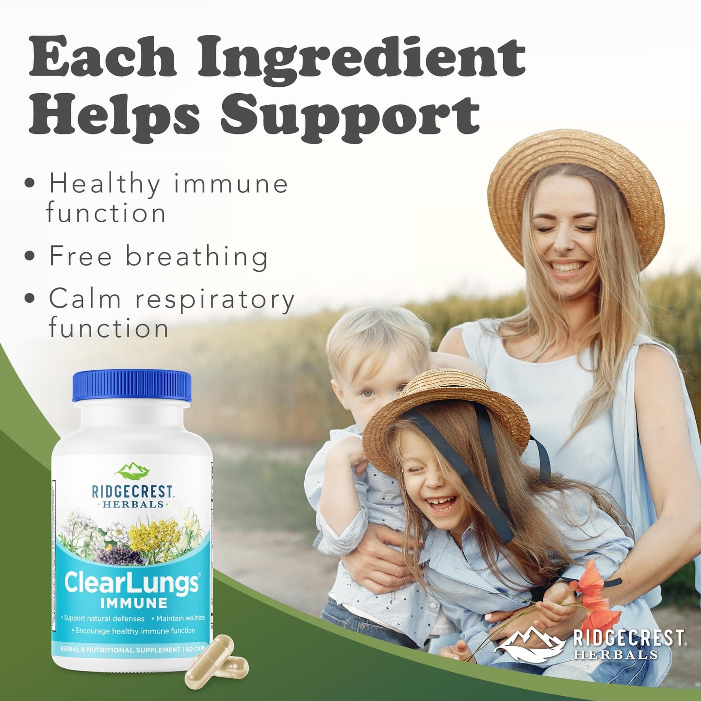 RidgeCrest ClearLungs Immune – Lung & Immune Support with Mullein, Elderberry, Zinc (60 Caps, 30 Serv)