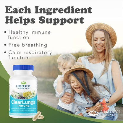 RidgeCrest ClearLungs Immune – Lung & Immune Support with Mullein, Elderberry, Zinc (60 Caps, 30 Serv)
