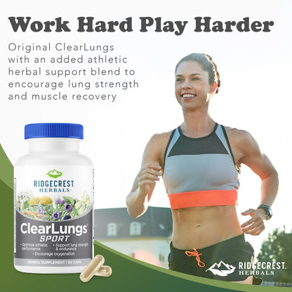 Ridgecrest ClearLungs Sport – Oxygen & Lung Support Formula (Cordyceps, Rhodiola, Eleuthero, 60 Veg Caps)