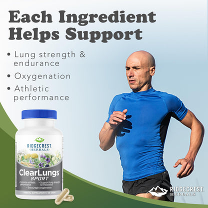 Ridgecrest ClearLungs Sport – Oxygen & Lung Support Formula (Cordyceps, Rhodiola, Eleuthero, 60 Veg Caps)