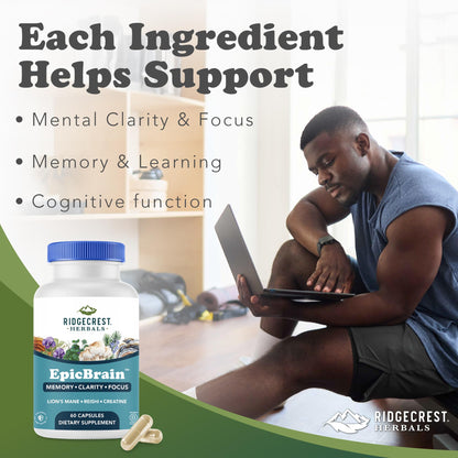 RidgeCrest EpicBrain: Natural Brain Support with Creatine Monohydrate & Lion's Mane