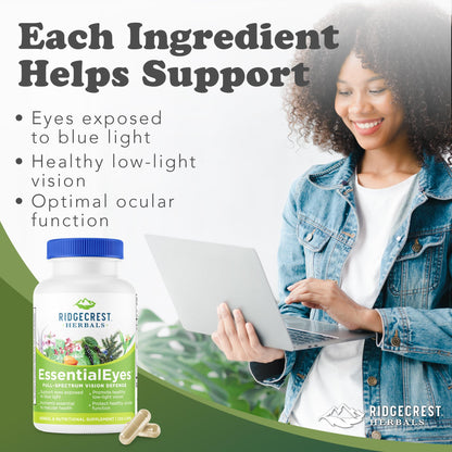 Ridgecrest Herbals EssentialEyes – Natural Eye Vitamin with Lutein, Zeaxanthin & Bilberry Extract | 120 Vegan Caps