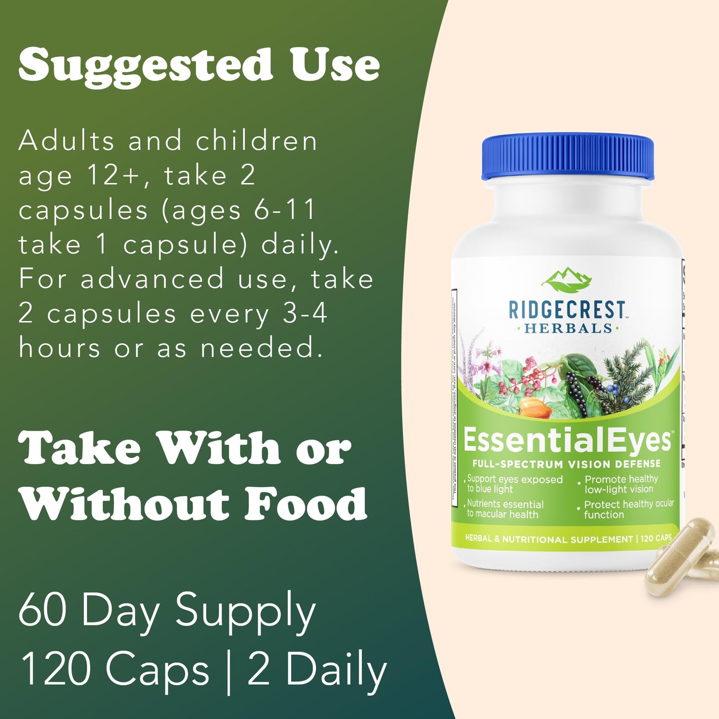 Ridgecrest Herbals EssentialEyes – Natural Eye Vitamin with Lutein, Zeaxanthin & Bilberry Extract | 120 Vegan Caps