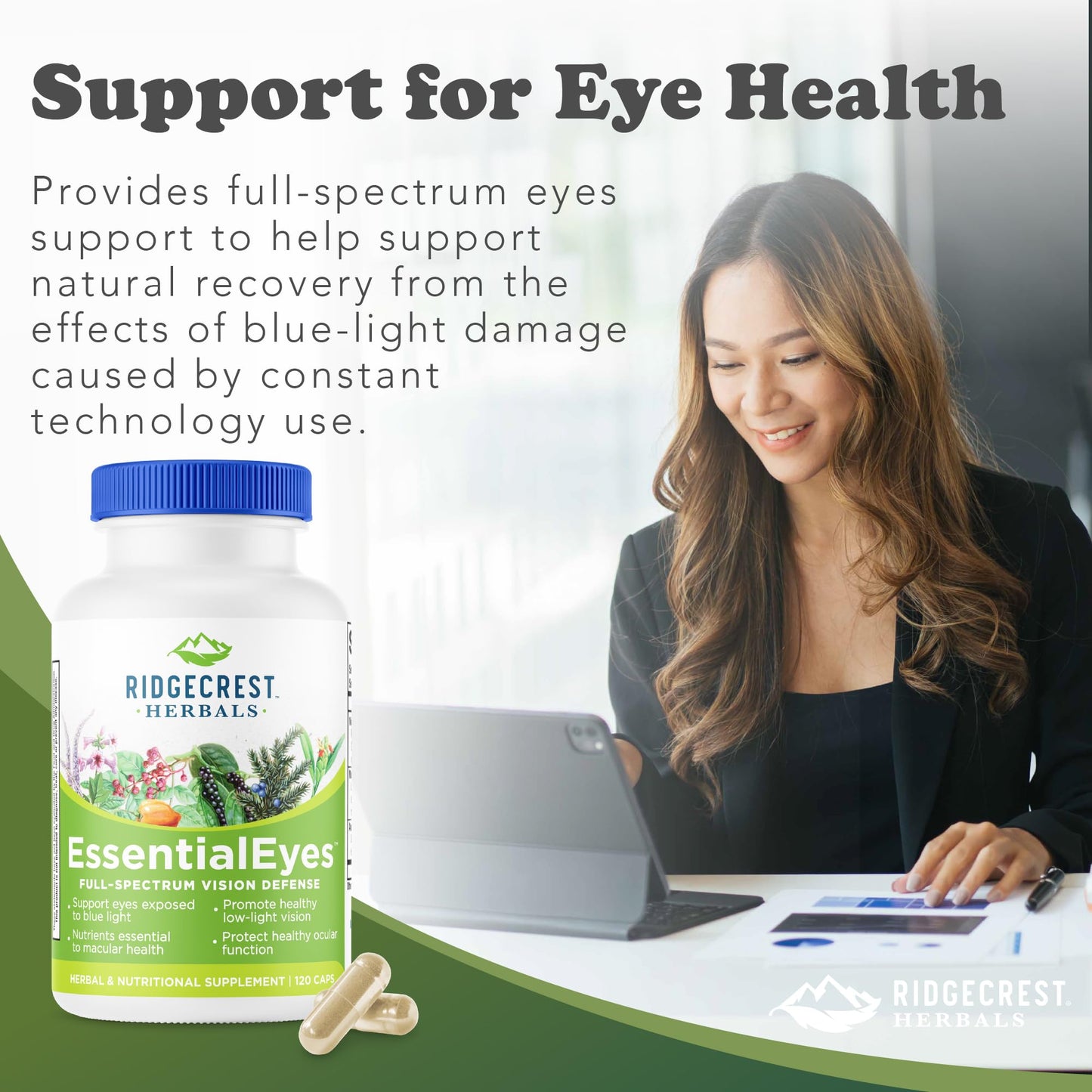 Ridgecrest Herbals EssentialEyes – Natural Eye Vitamin with Lutein, Zeaxanthin & Bilberry Extract | 120 Vegan Caps