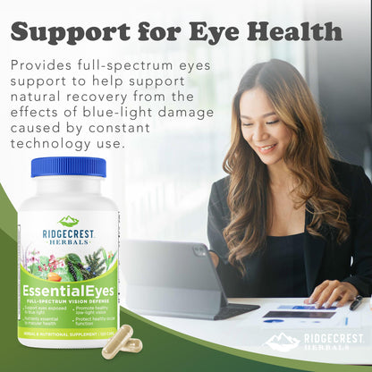 Ridgecrest Herbals EssentialEyes – Natural Eye Vitamin with Lutein, Zeaxanthin & Bilberry Extract | 120 Vegan Caps