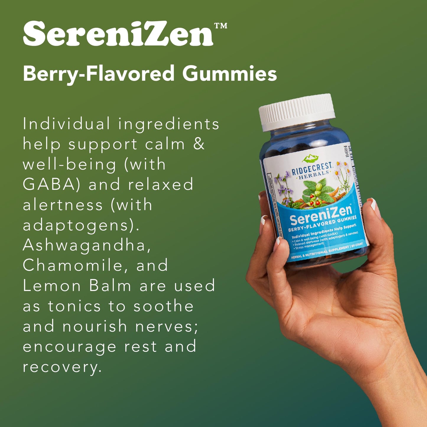 RidgeCrest Herbals SereniZen Gummies – Ashwagandha, GABA & L-Theanine for Relaxation & Sleep (60 Ct)